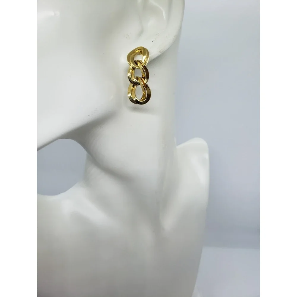 Monet Signed Gold Tone Chained link Dangle Drop Stud Earrings‎ Jewelry